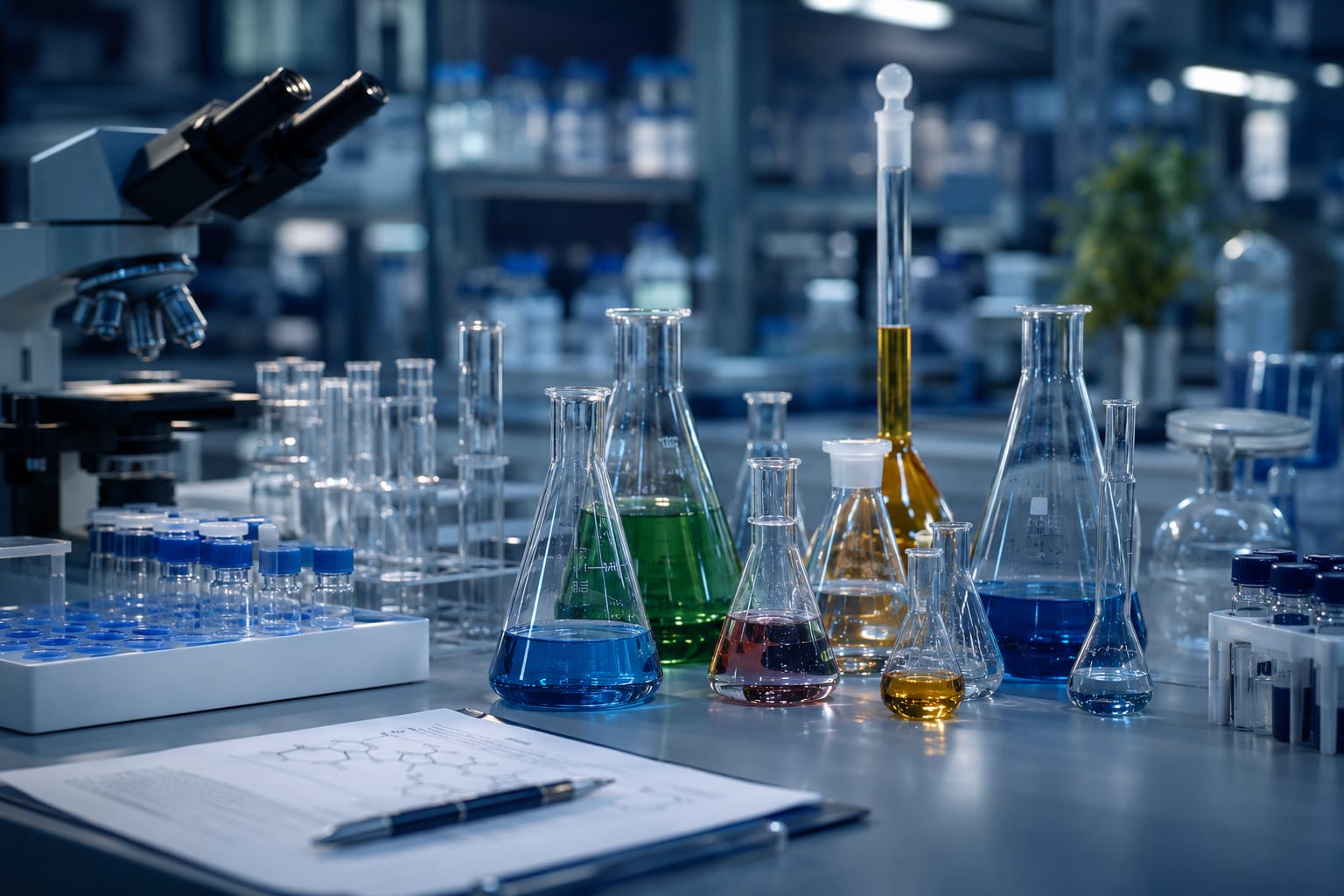 GMP pharmaceutical manufacturing facility with stainless steel reactors