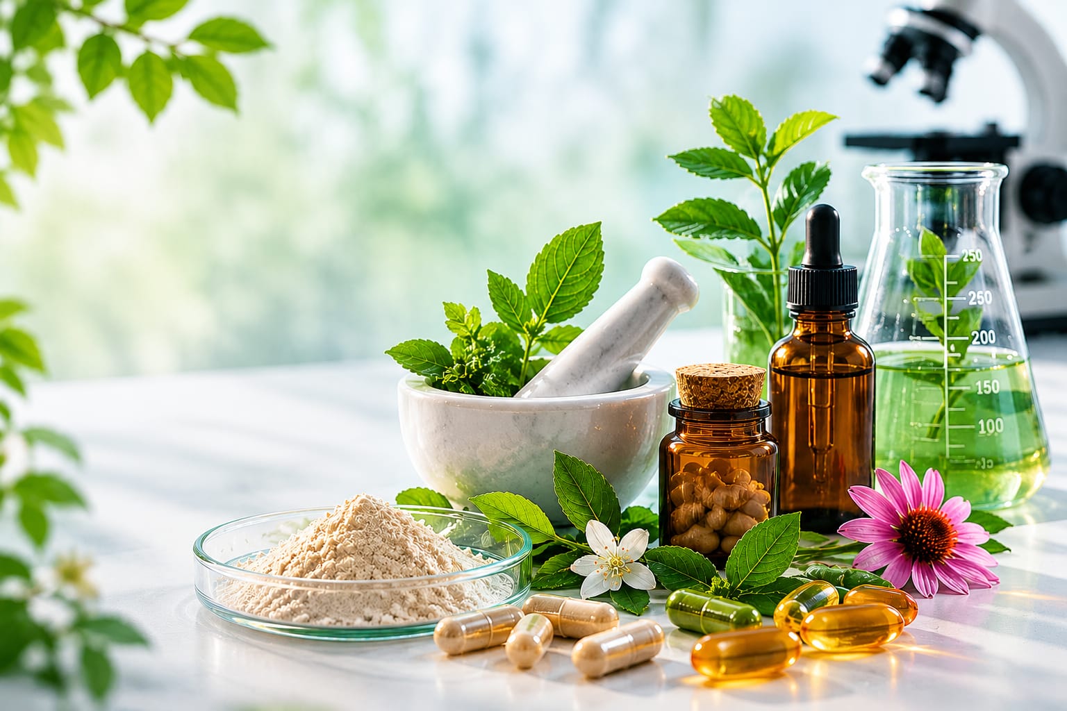Natural health compounds and botanical extract synthesis laboratory